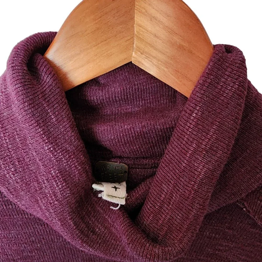 Free People Hi-Low‎ Split Back Turtleneck XS  Long Sleeve Magenta XS